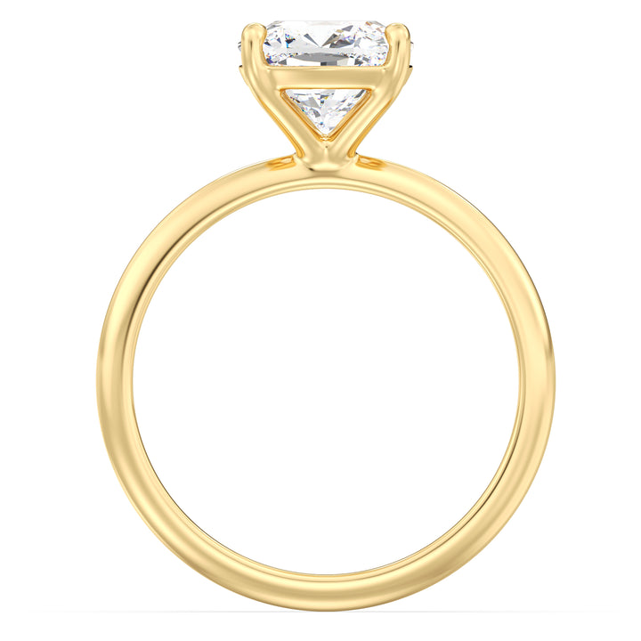 IGI certified cushion cut lab grown diamond solitaire ring in BIS hallmarked 18K yellow gold.