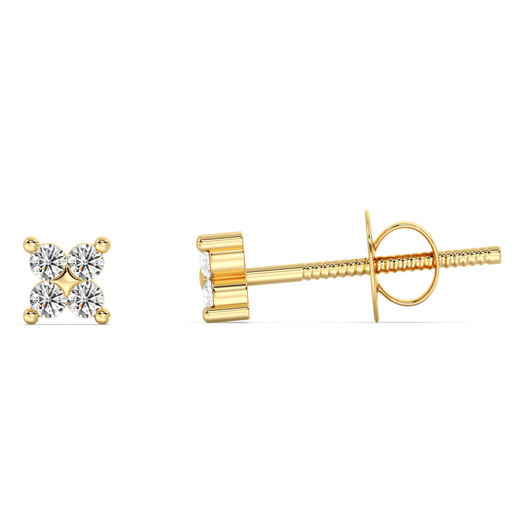 Delicate Four Stone Round Diamond Stud Earrings in 18K Yellow Gold