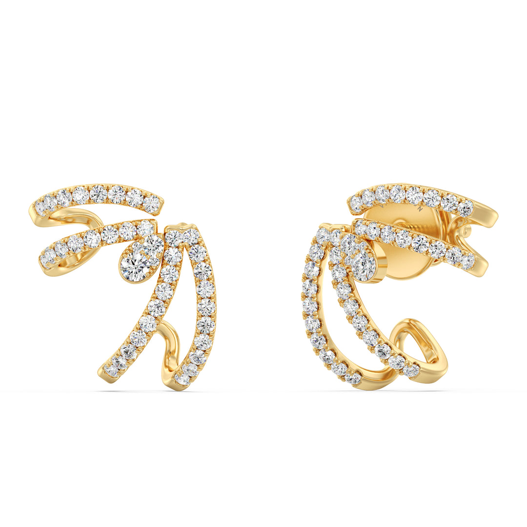 Diamond Swirl Hoop Earrings with 80 Round Lab Grown Diamonds in 18K Yellow Gold