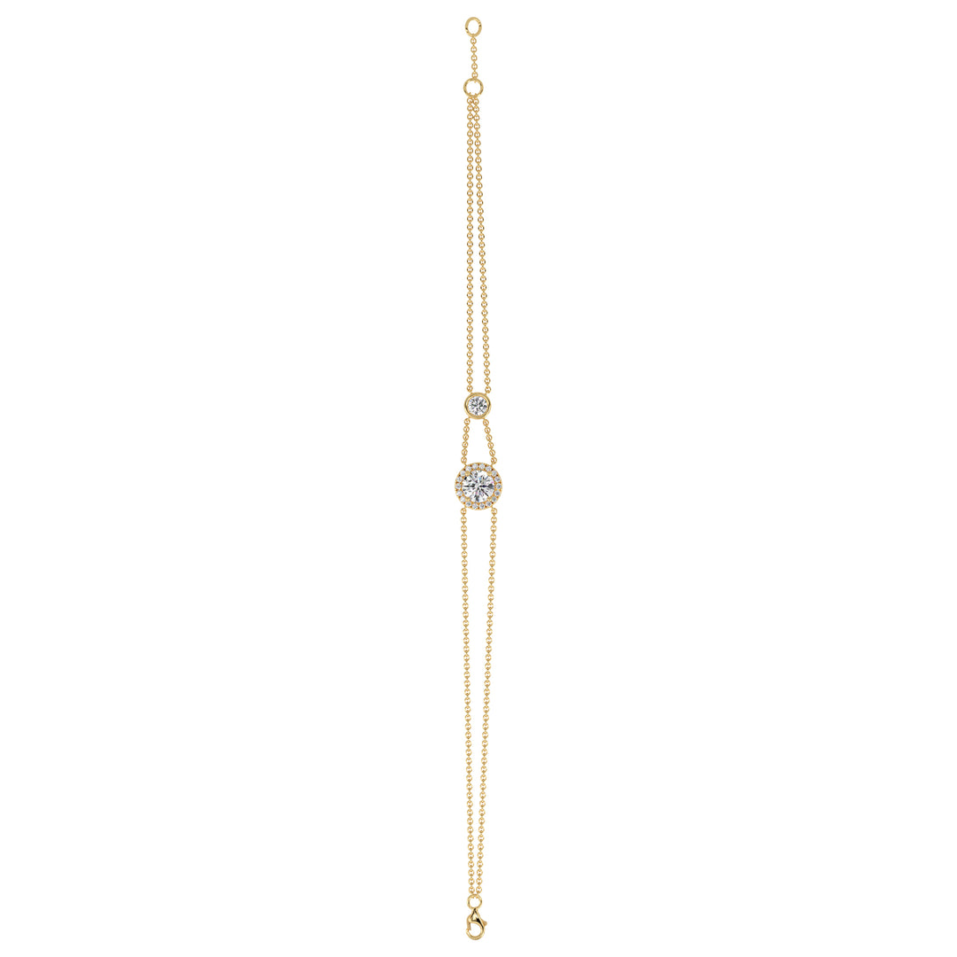 Double Chain Round Lab Grown Diamond Bracelet in 18K Yellow Gold