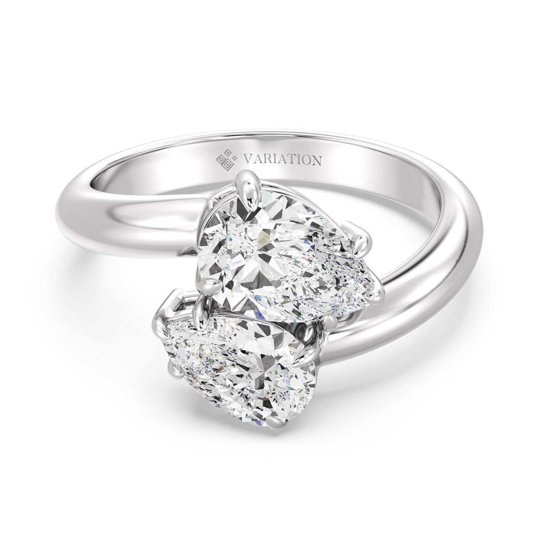 Double Pear Diamond Engagement Ring with 18K Gold and Lab Grown Diamonds