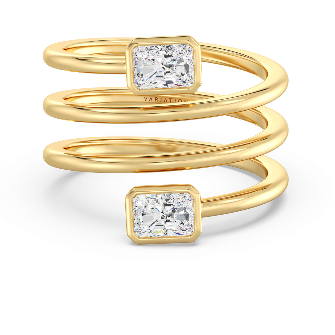 Dual Radiant Diamond Spiral Ring in Yellow Gold