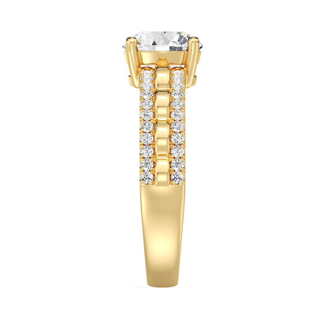Elegant 1.50 Carat Round Lab Grown Diamond Solitaire Ring with Double Pavé Band in 18K Yellow Gold