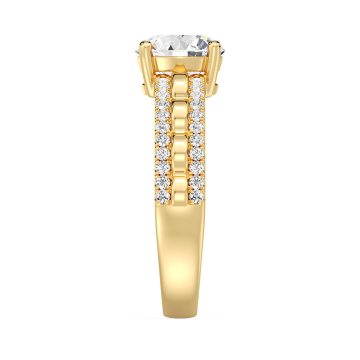 Elegant 1.50 Carat Round Lab Grown Diamond Solitaire Ring with Double Pavé Band in 18K Yellow Gold