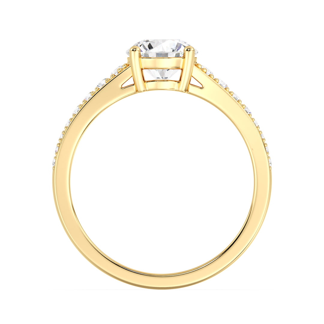 Elegant 1 Carat Round Lab Grown Diamond Solitaire Ring with Graduated Tapered Diamond Band in 18K Yellow Gold