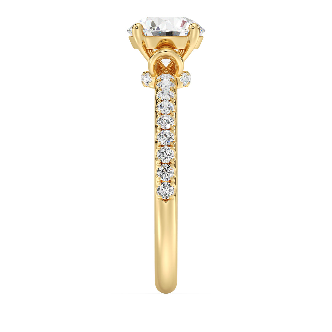 Elegant 1 Carat Round Lab Grown Diamond Solitaire Ring with Pavé Diamond Band in 18K Yellow Gold