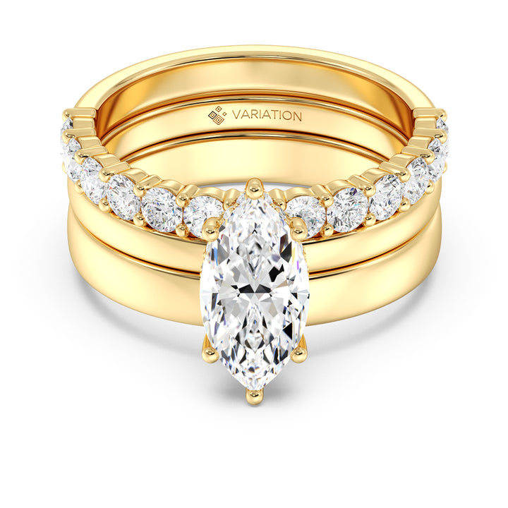 Elegant 2 Carat Marquise Lab Grown Diamond Ring with Triple Diamond Band in 18K Yellow Gold