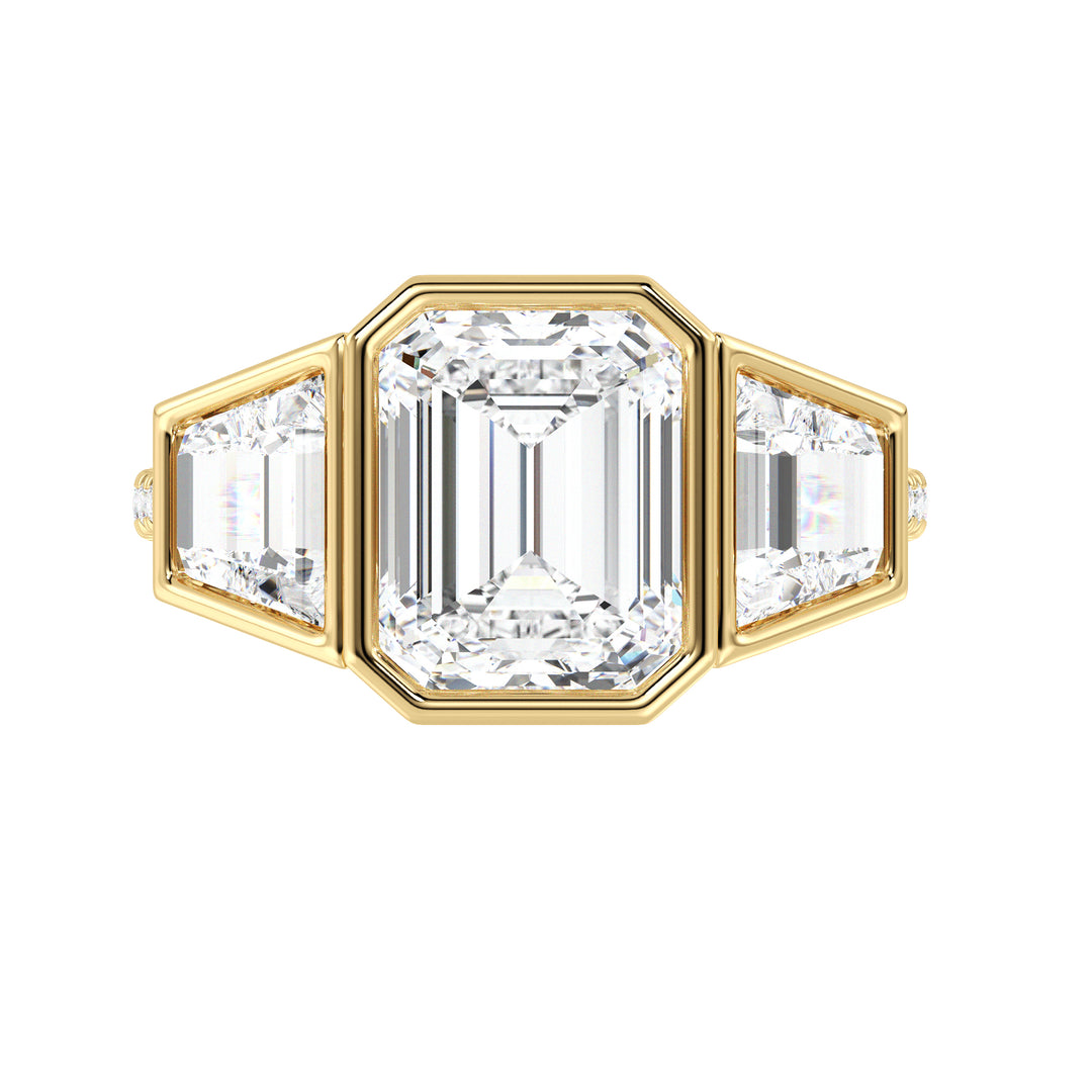 Emerald Cut Engagement Ring with Trapezoid Side Diamonds and Pavé Accents in Yellow Gold