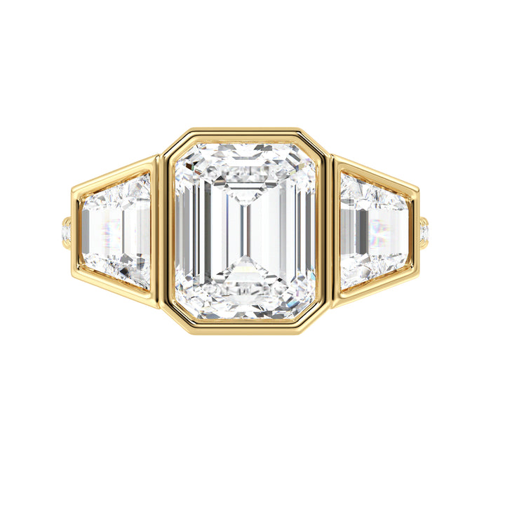 Emerald Cut Engagement Ring with Trapezoid Side Diamonds and Pavé Accents in Yellow Gold