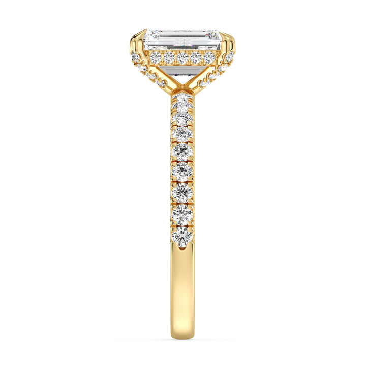 Elegant Emerald Cut Diamond Ring with Hidden Halo Detail in Yellow Gold