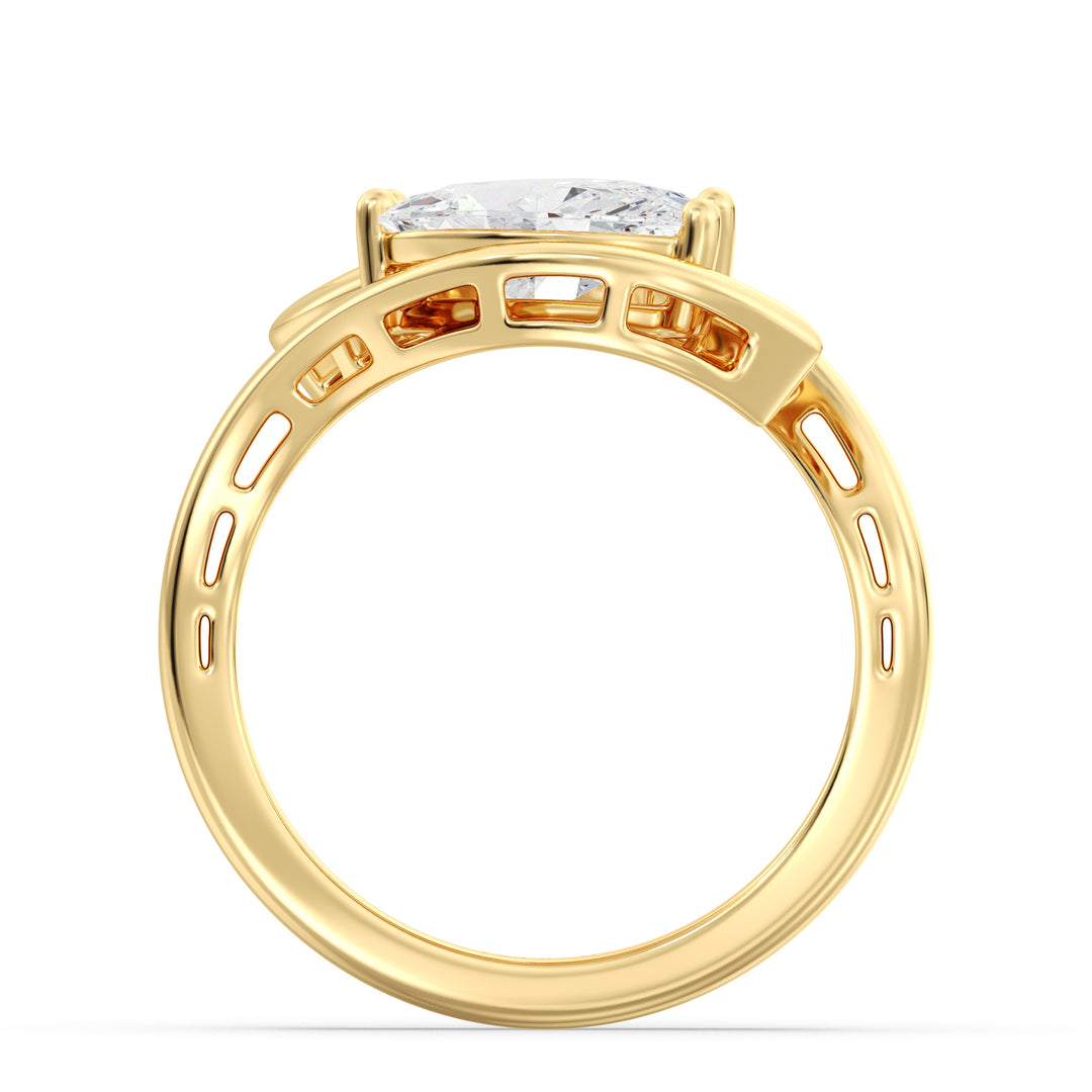 Elegant Marquise Cut Diamond Ring with Flowing Bypass Design in Yellow Gold