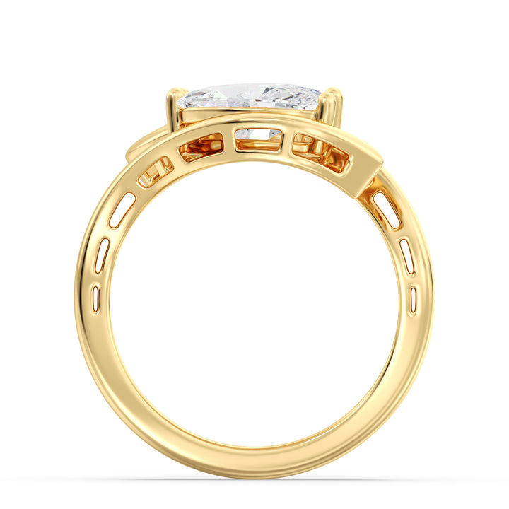 Elegant Marquise Cut Diamond Ring with Flowing Bypass Design in Yellow Gold