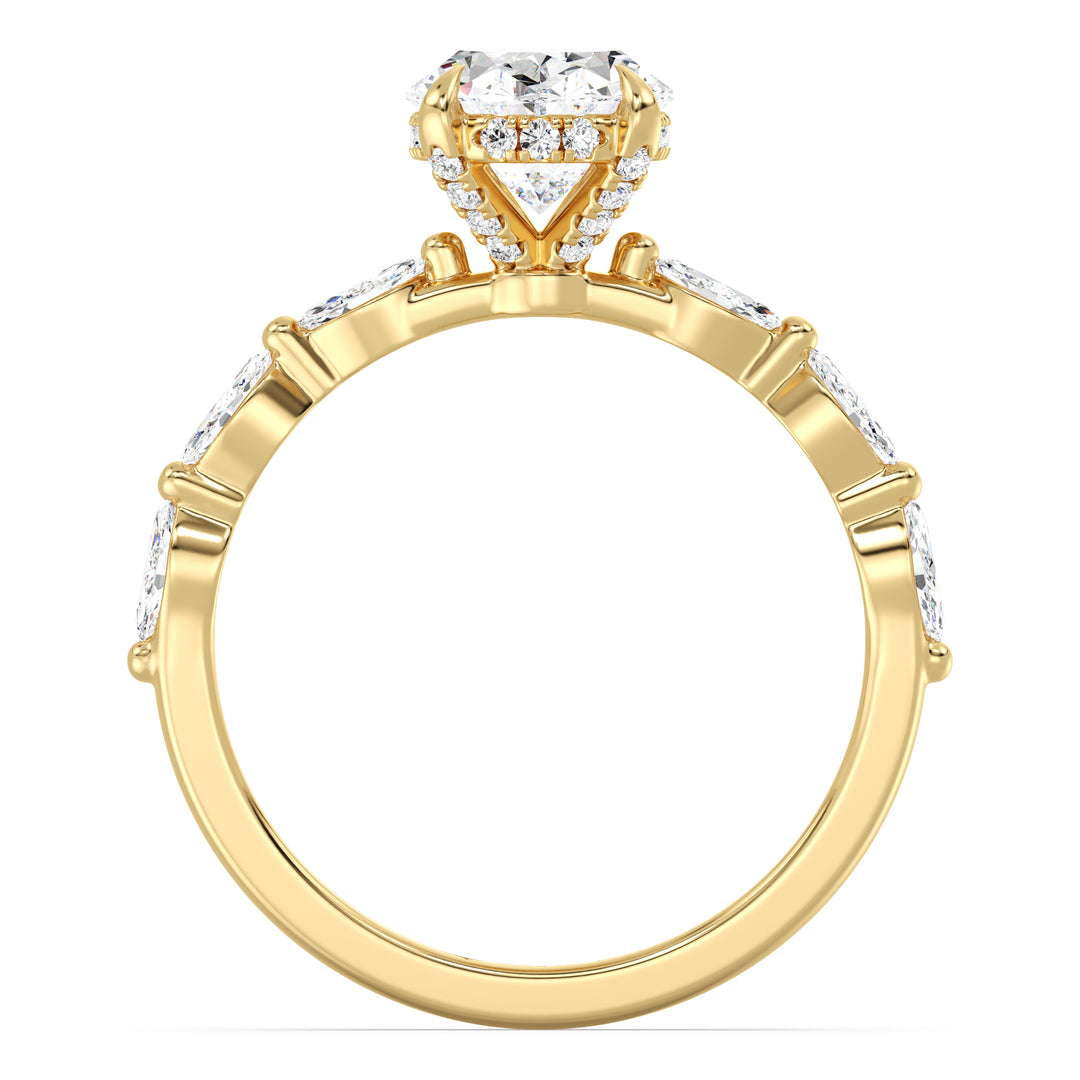 Elegant Oval Cut Diamond Ring with Hidden Halo Design in Yellow Gold