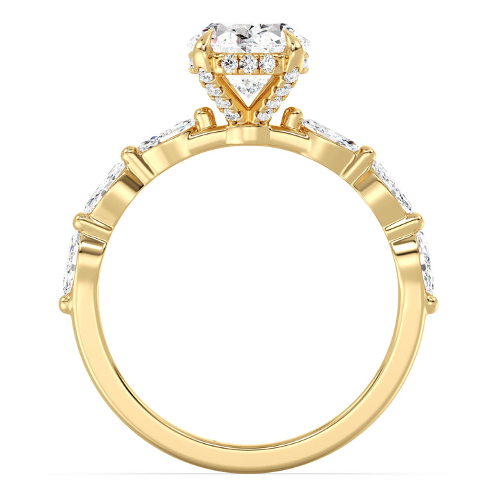 Elegant Oval Cut Diamond Ring with Hidden Halo Design in Yellow Gold