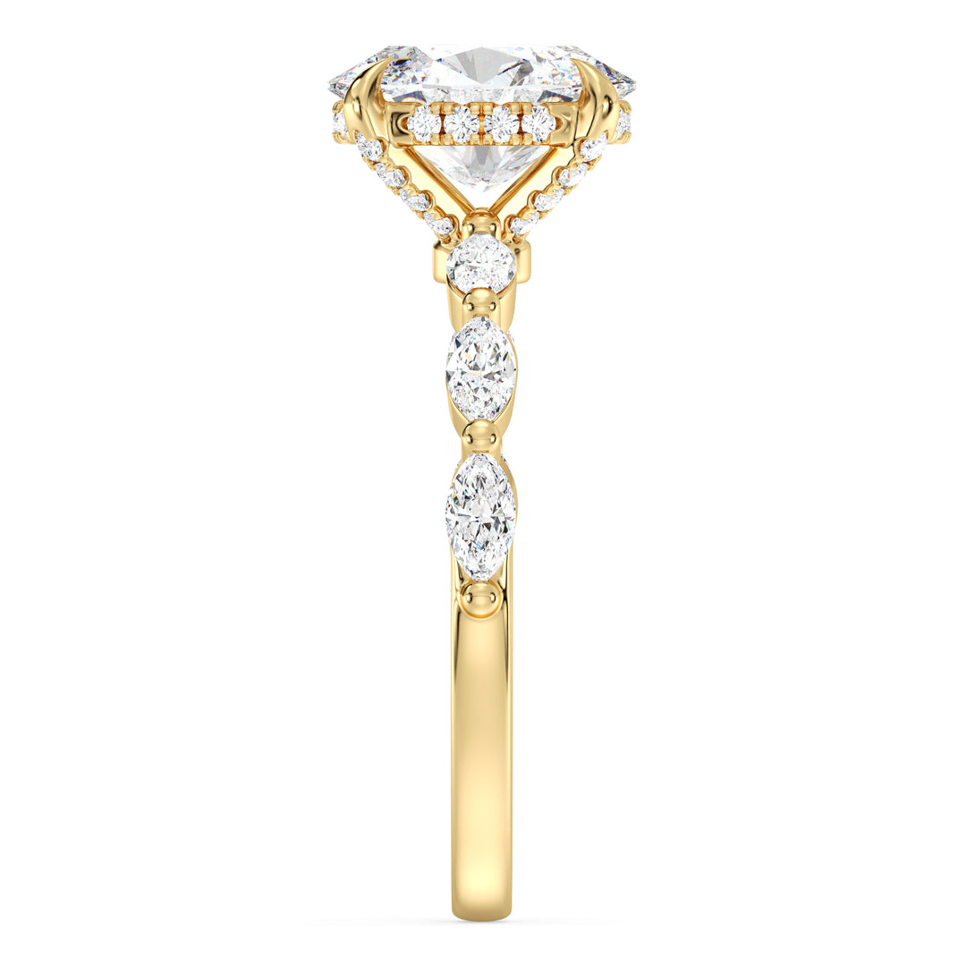 Elegant Oval Cut Diamond Ring with Hidden Halo Design in Yellow Gold