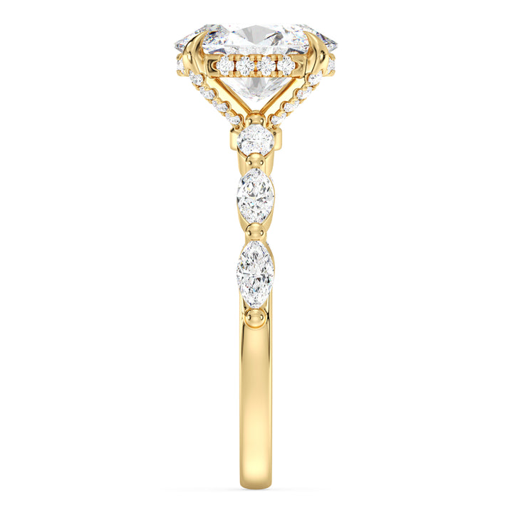 Elegant Oval Cut Diamond Ring with Hidden Halo Design in Yellow Gold