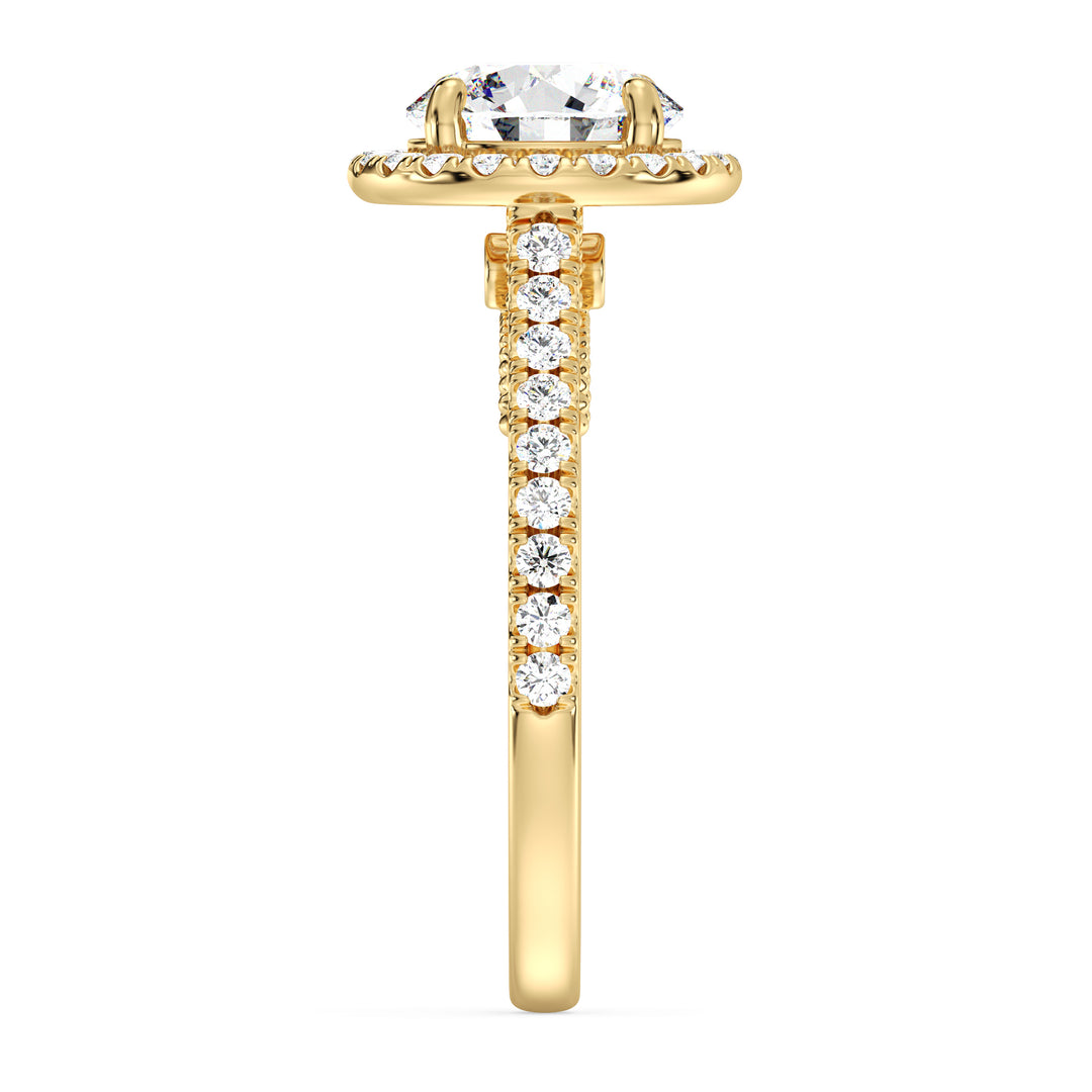 Elegant Round Brilliant Diamond Ring with Scalloped Halo Detail in Yellow Gold