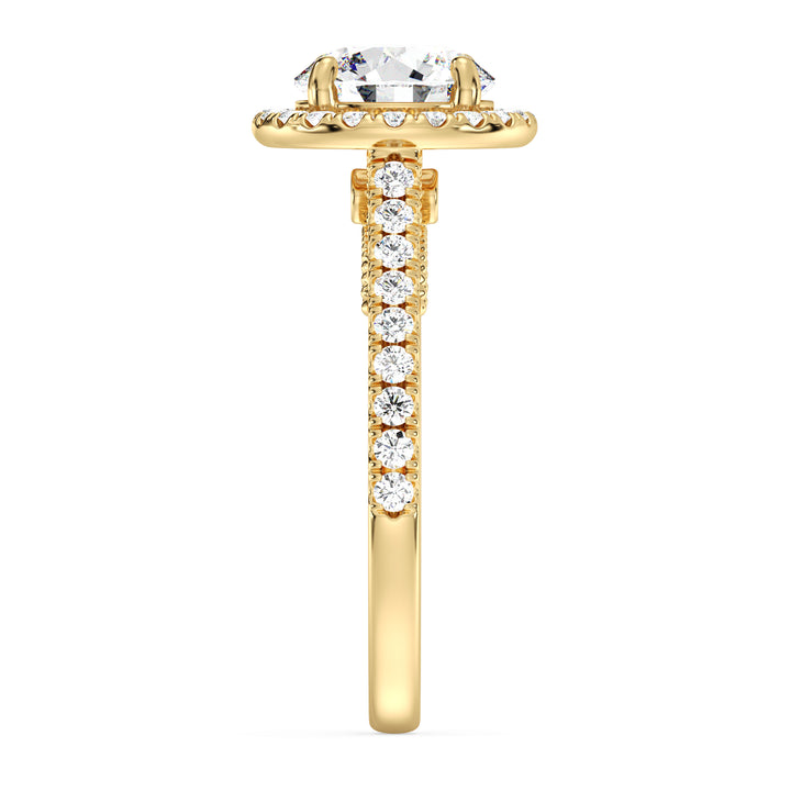 Elegant Round Brilliant Diamond Ring with Scalloped Halo Detail in Yellow Gold