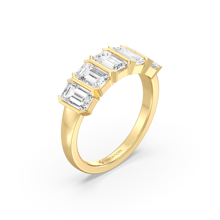 Emerald Cut Bezel Set Diamond Wedding Band in Yellow Gold