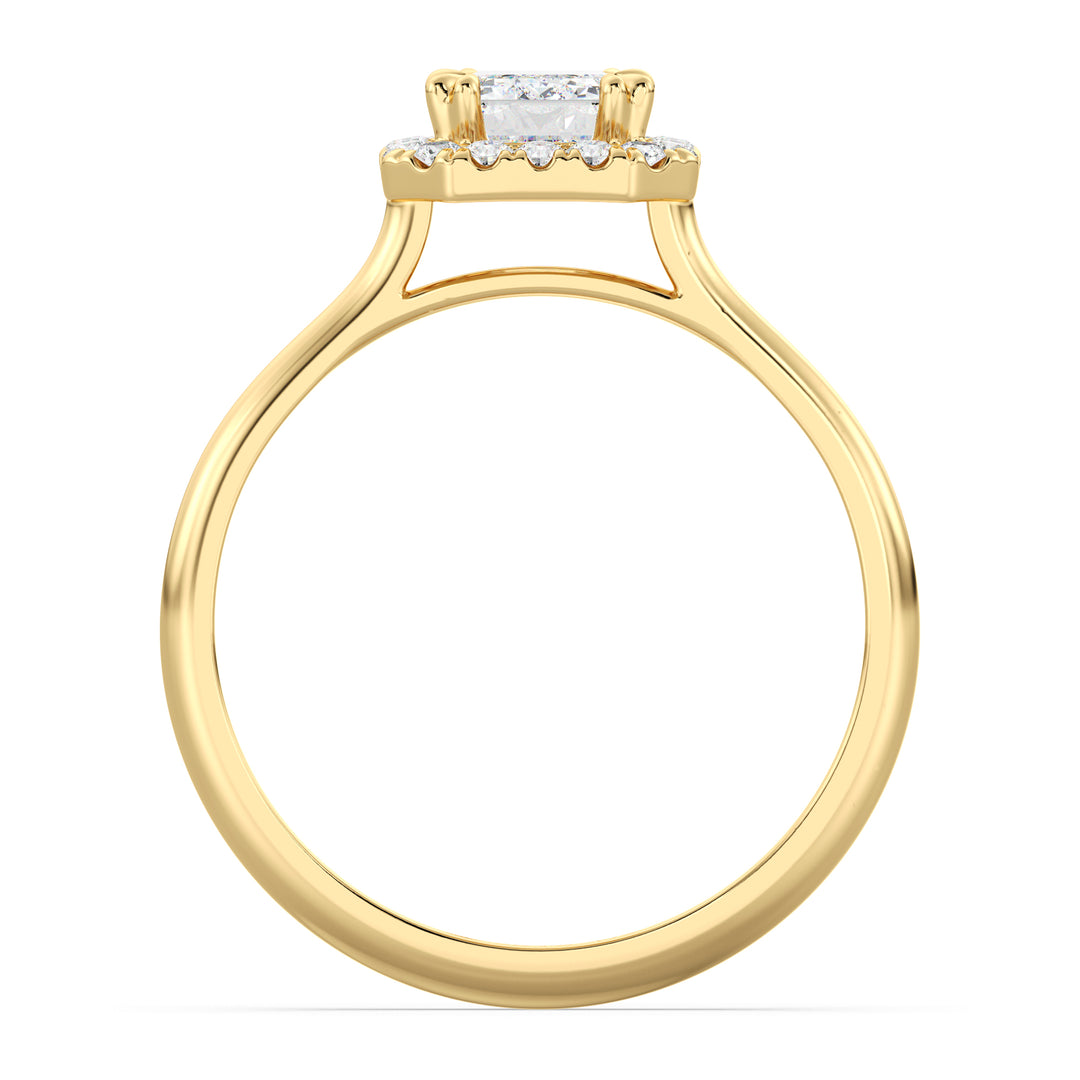 Emerald Cut Diamond Engagement Ring with Vintage Scalloped Halo in 18K Yellow Gold