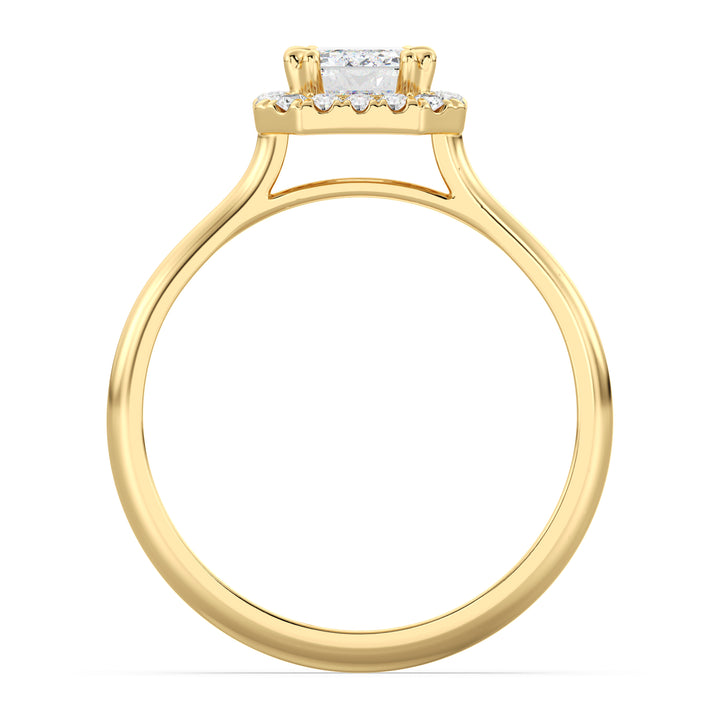 Emerald Cut Diamond Engagement Ring with Vintage Scalloped Halo in 18K Yellow Gold