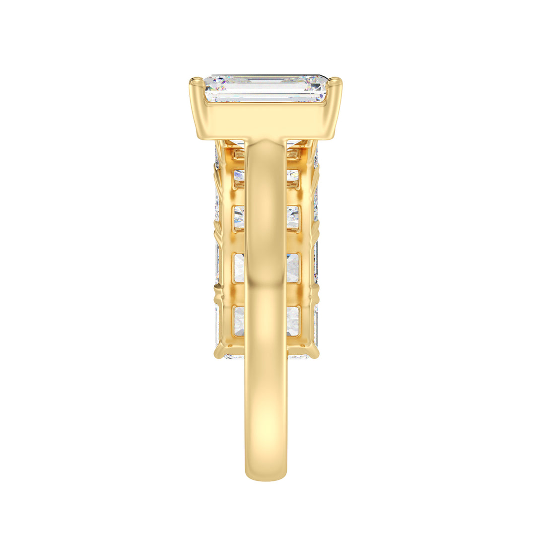 Emerald Cut Diamond Ring with Floating Gap Design in Yellow Gold