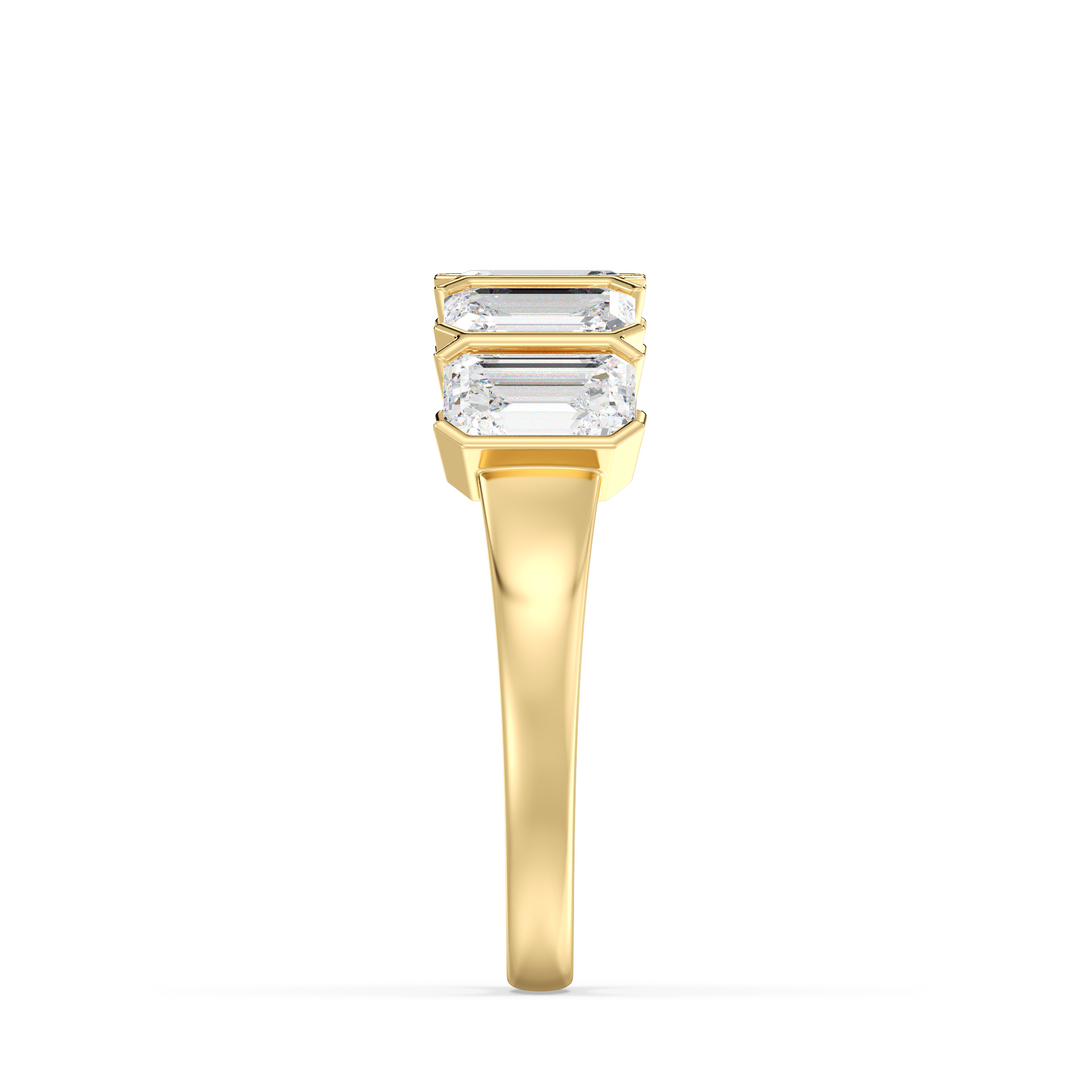 Emerald Cut Half Eternity Ring with Five Diamonds in Yellow Gold