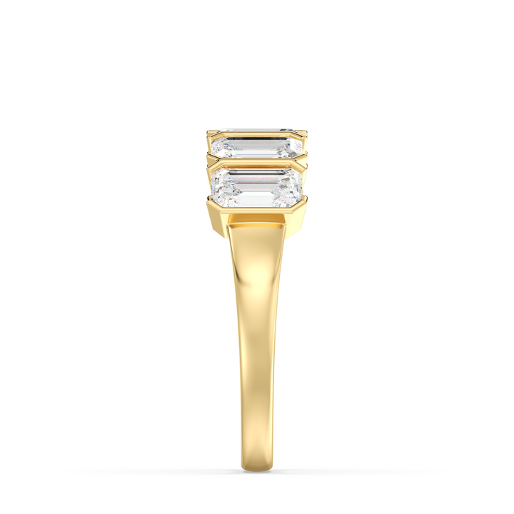 Emerald Cut Half Eternity Ring with Five Diamonds in Yellow Gold