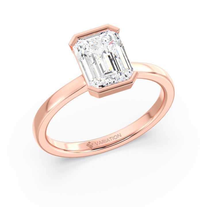 Emerald Cut Lab Grown Diamond Bezel Solitaire Ring in 18K Rose Gold