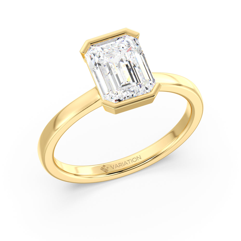 Emerald Cut Lab Grown Diamond Bezel Solitaire Ring in 18K Yellow Gold