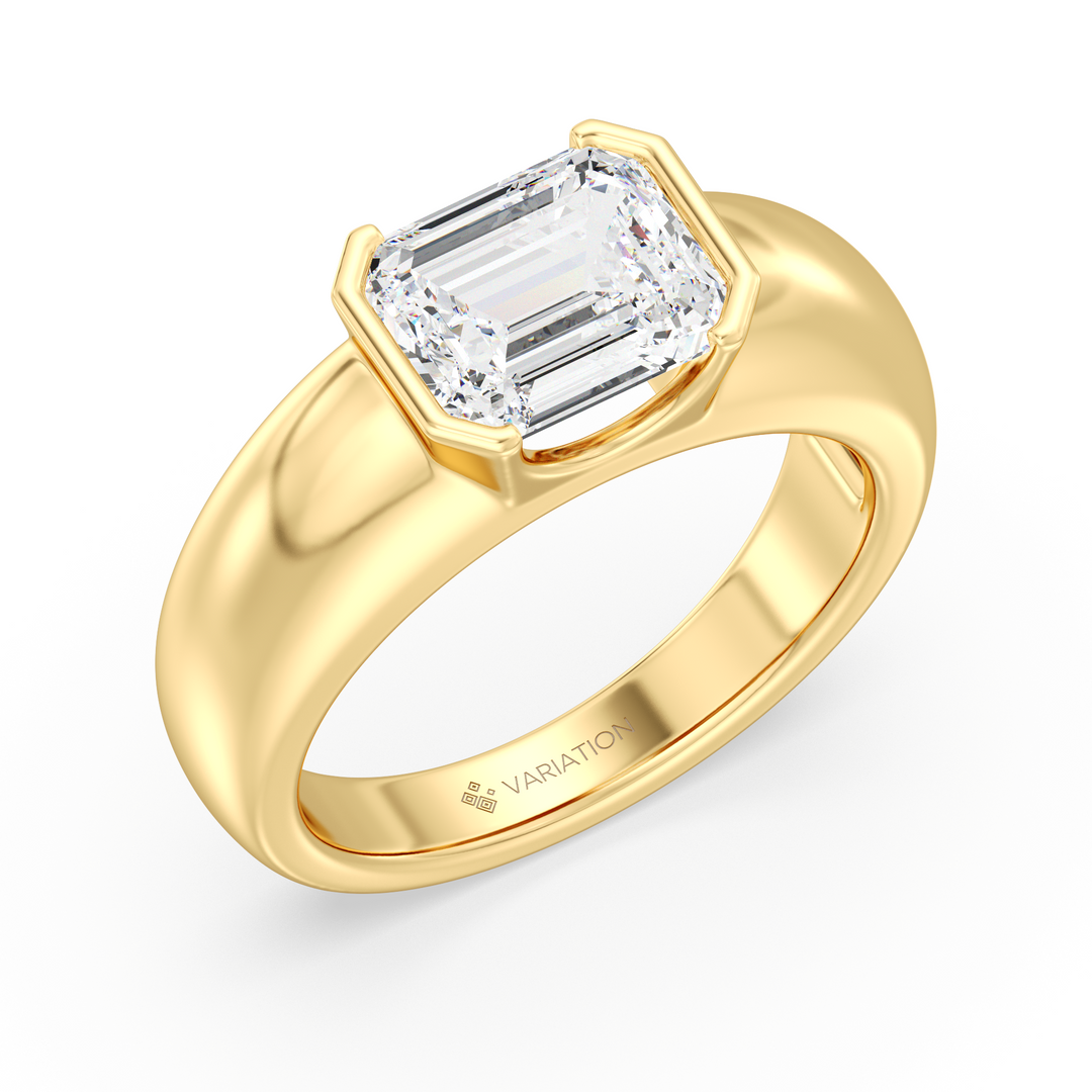 Emerald Cut Lab Grown Diamond Bezel Solitaire Ring in 18K Yellow Gold