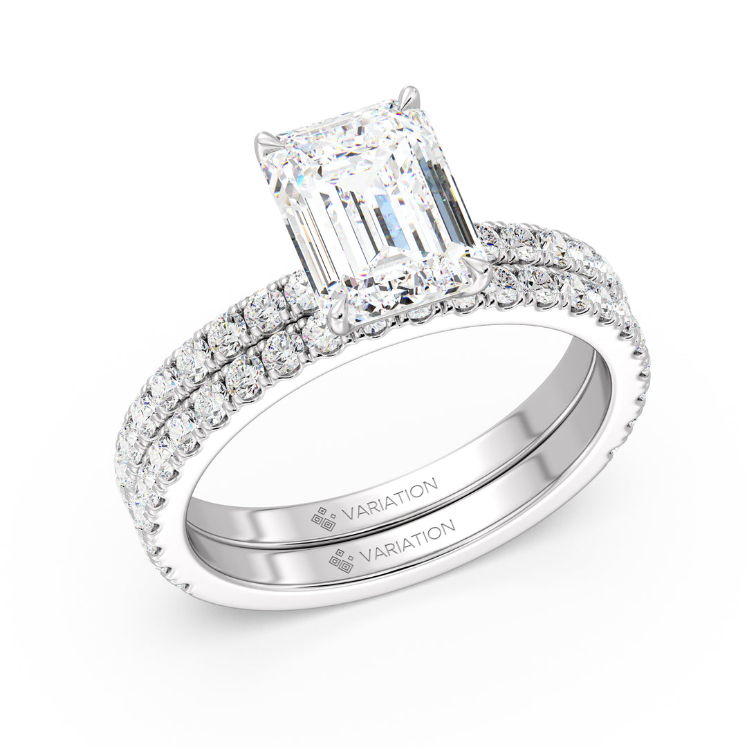 Emerald Cut Lab Grown Diamond Bridal Set with Matching Wedding Band in 18K White Gold