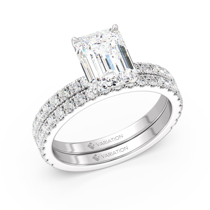 Emerald Cut Lab Grown Diamond Bridal Set with Matching Wedding Band in 18K White Gold