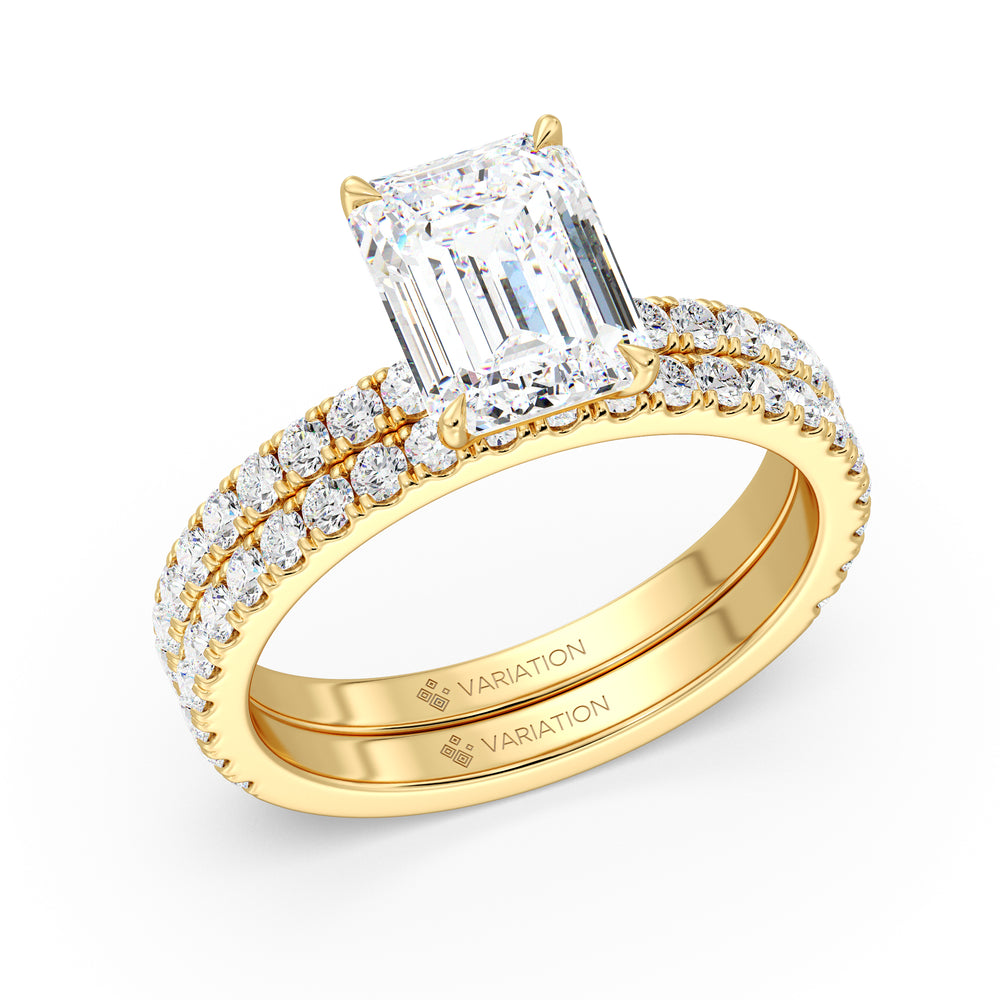 Emerald Cut Lab Grown Diamond Bridal Set with Matching Wedding Band in 18K Yellow Gold