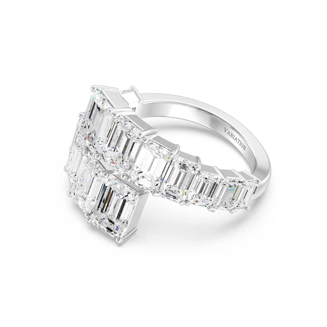 Emerald Cut Lab Grown Diamond Grandeur Bypass Ring in 18K White Gold