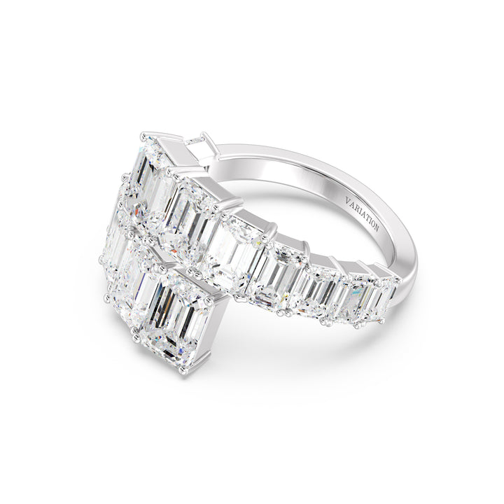 Emerald Cut Lab Grown Diamond Grandeur Bypass Ring in 18K White Gold