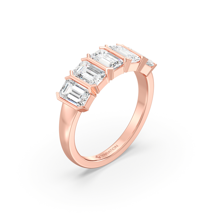 Emerald Cut Lab Grown Diamond Half Eternity Wedding Band in 18K Rose Gold