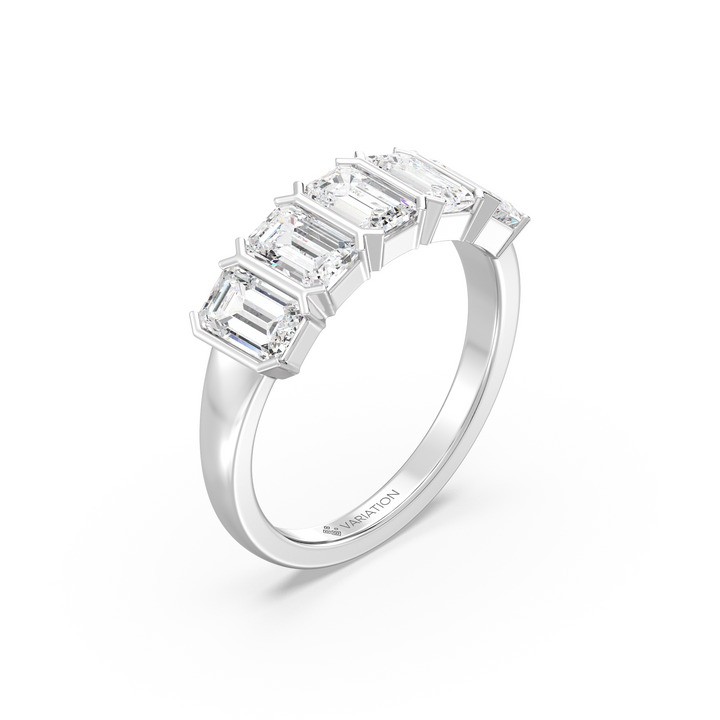 Emerald Cut Lab Grown Diamond Half Eternity Wedding Band in 18K White Gold