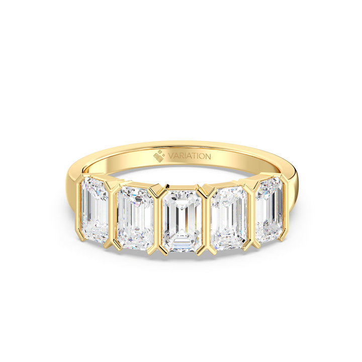 Emerald Cut Lab Grown Diamond Half Eternity Wedding Band in 18K Yellow Gold