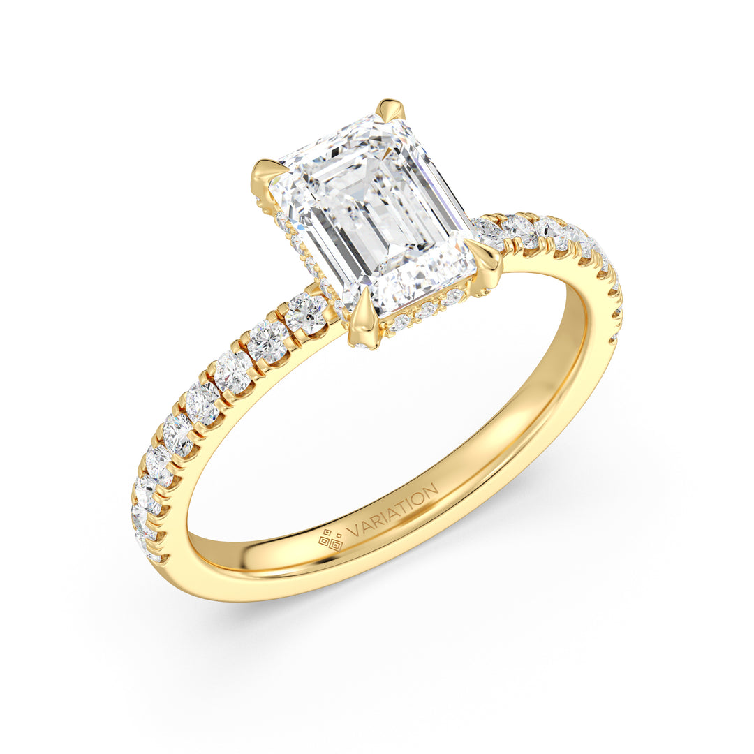 Emerald Cut Lab Grown Diamond Hidden Halo Engagement Ring in 18K Yellow Gold