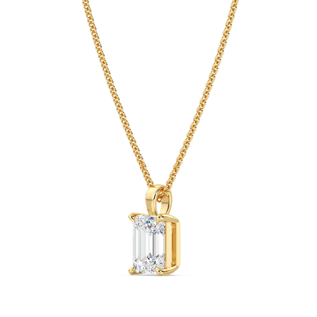 Emerald Cut Lab Grown Diamond Pendant in 18K Yellow Gold 4 Claw Prong Setting