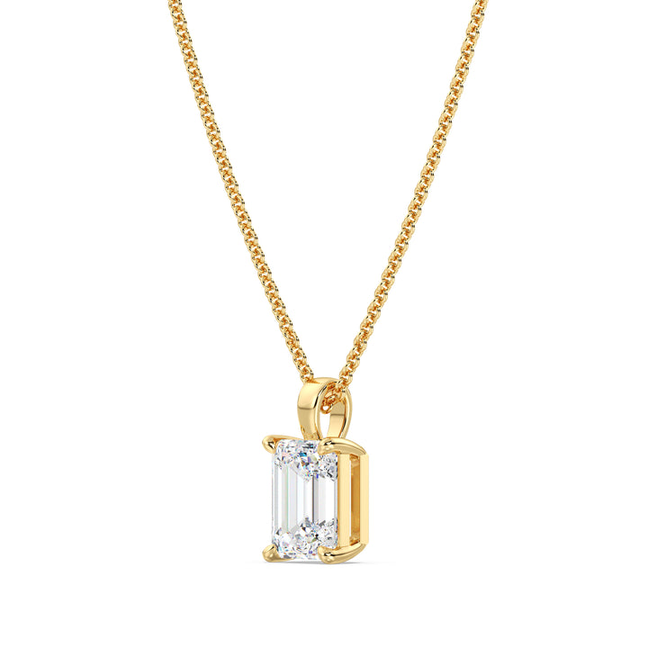 Emerald Cut Lab Grown Diamond Pendant in 18K Yellow Gold 4 Claw Prong Setting