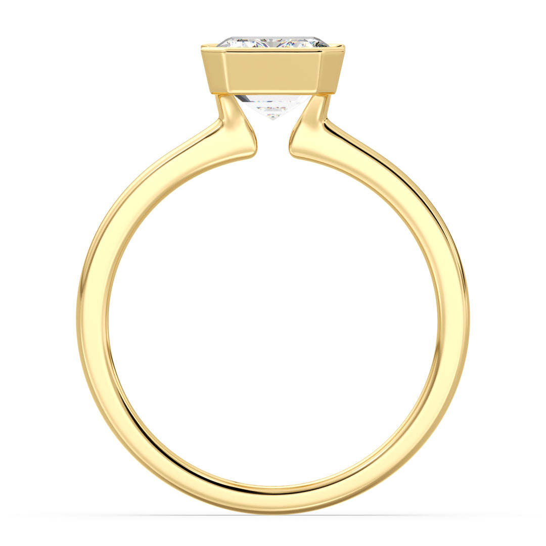 Emerald Cut Lab Grown Diamond Ring with Modern Bezel Setting in Yellow Gold