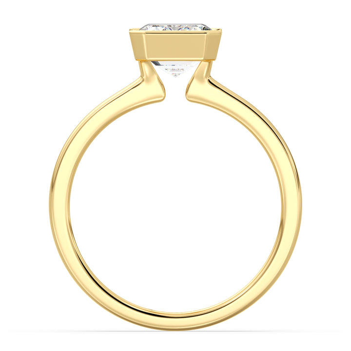 Emerald Cut Lab Grown Diamond Ring with Modern Bezel Setting in Yellow Gold