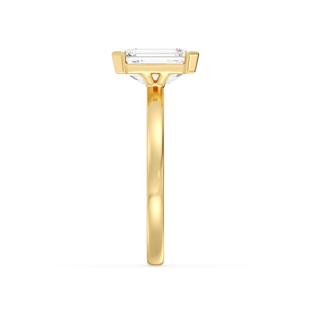 Emerald Cut Lab Grown Diamond Ring with Modern Bezel Setting in Yellow Gold