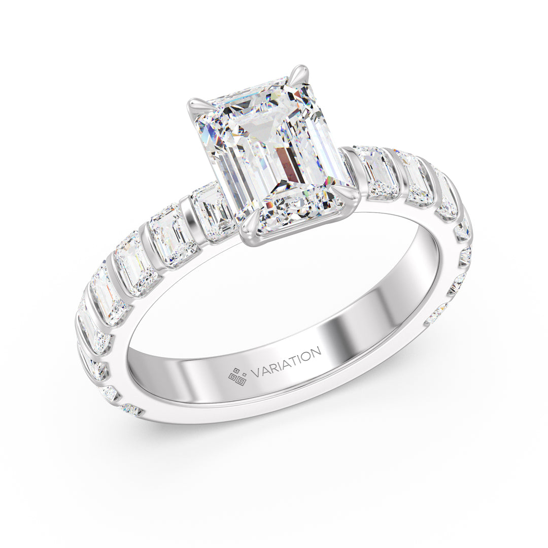 Emerald Cut Lab Grown Diamond Ring with Accent Diamonds in 18K White Gold