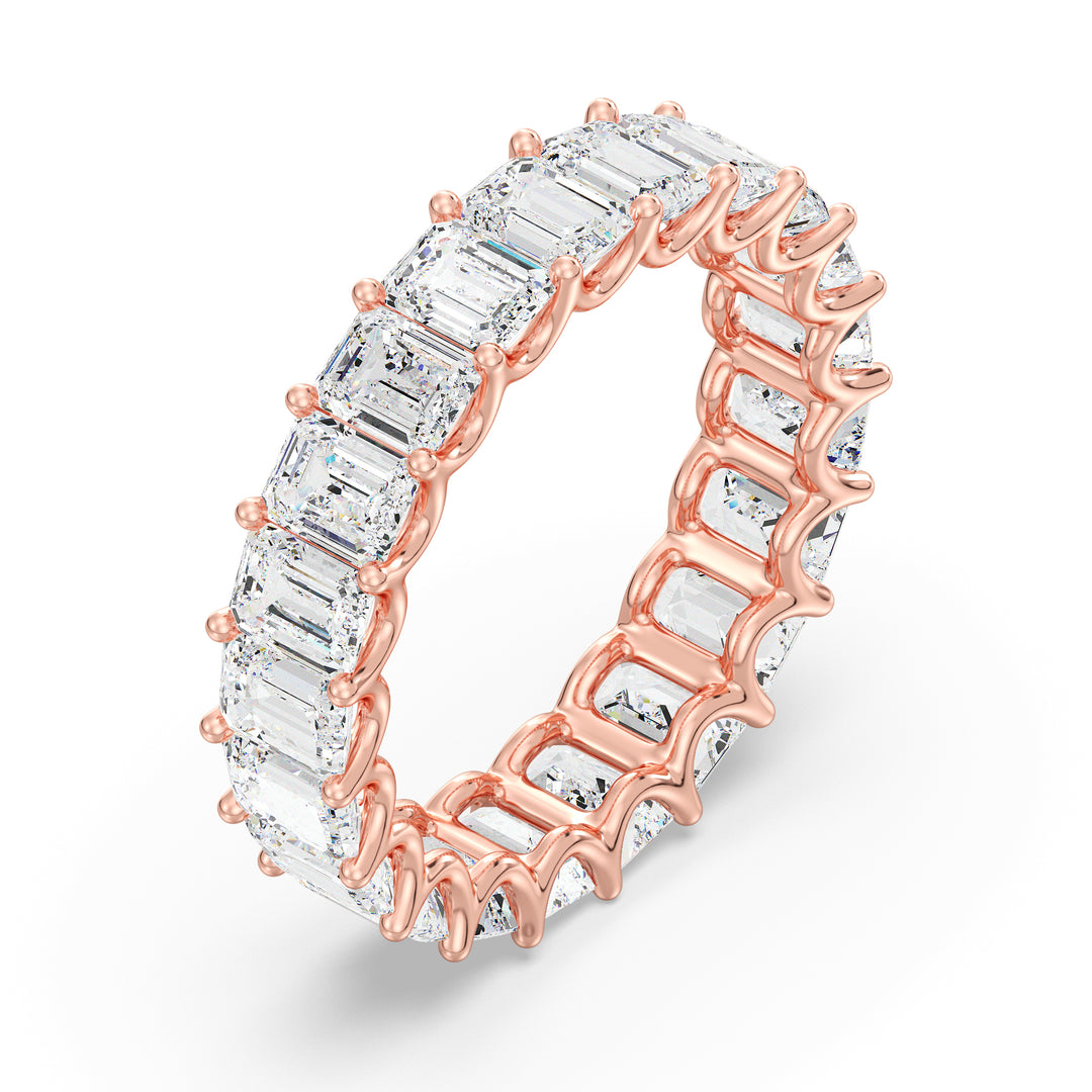 Emerald Cut Lab Grown Diamond Scallop Eternity Band in 18K Rose Gold