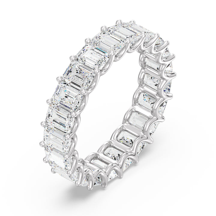 Emerald Cut Lab Grown Diamond Scallop Eternity Band in 18K White Gold