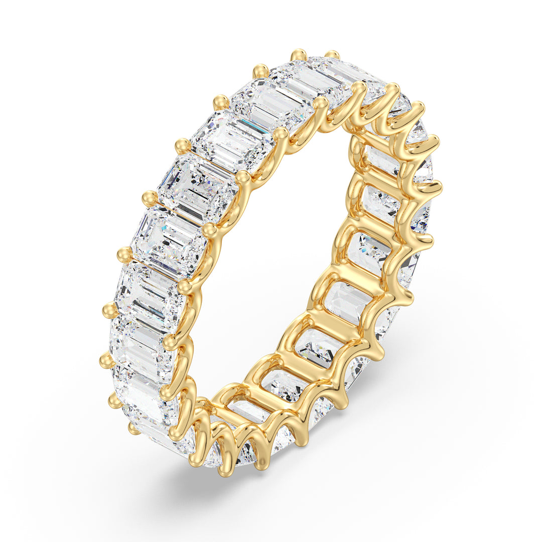 Emerald Cut Lab Grown Diamond Scallop Eternity Band in 18K Yellow Gold