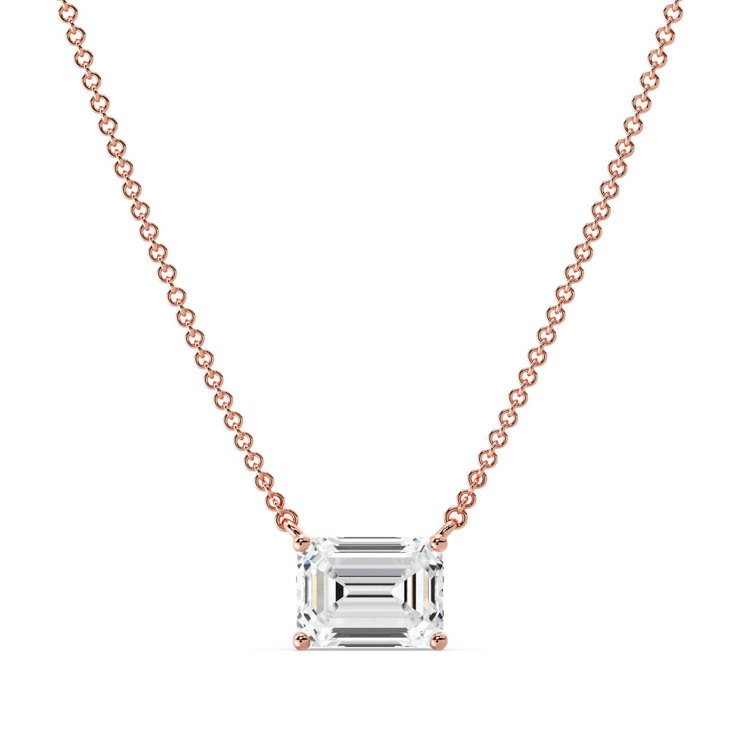 Emerald Cut Lab Grown Diamond Solitaire Necklace in 18K Rose Gold